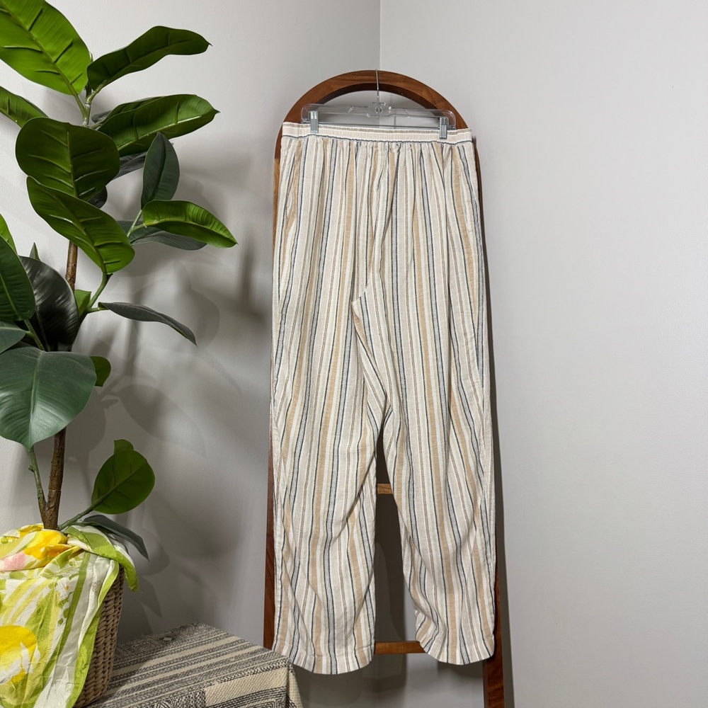 Woman Within 16W PETITE Linen Blend Striped Wide Leg Pants Coastal Beachy - Picture 3 of 11